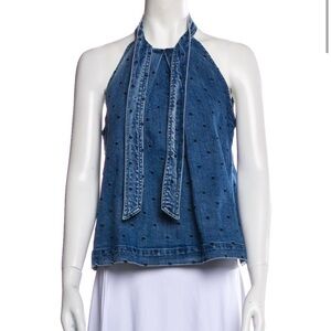 Ulla Johnson Denim Halter Top with Black Dots